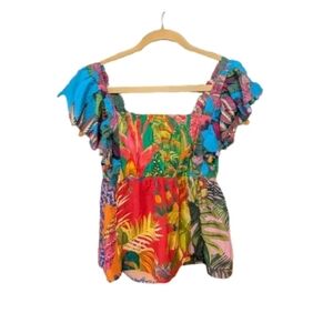 FARM RIO Mixed Prints Blouse Size M Boho Anthropologie